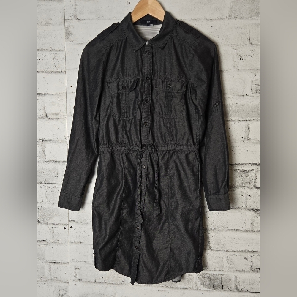 GAP Charcoal Shirt Dress Button Down Tie Waist XS - Picture 4 of 12